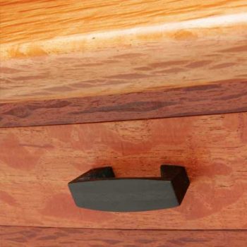 Detail of The Dancer hall table in she oak, wenge and ebony