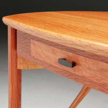 Detail of The Dancer hall table in she oak, wenge and ebony