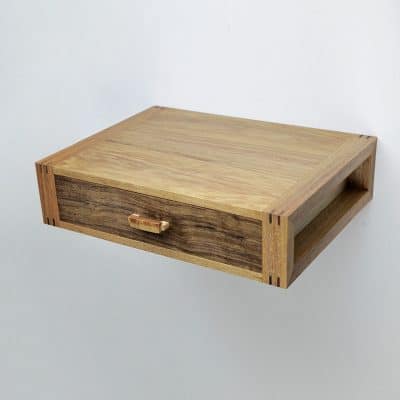Wall hung drawer in blackwood, rock maple and sheoak.