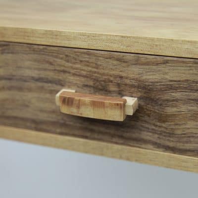 Wall hung drawer in blackwood, rock maple and sheoak.