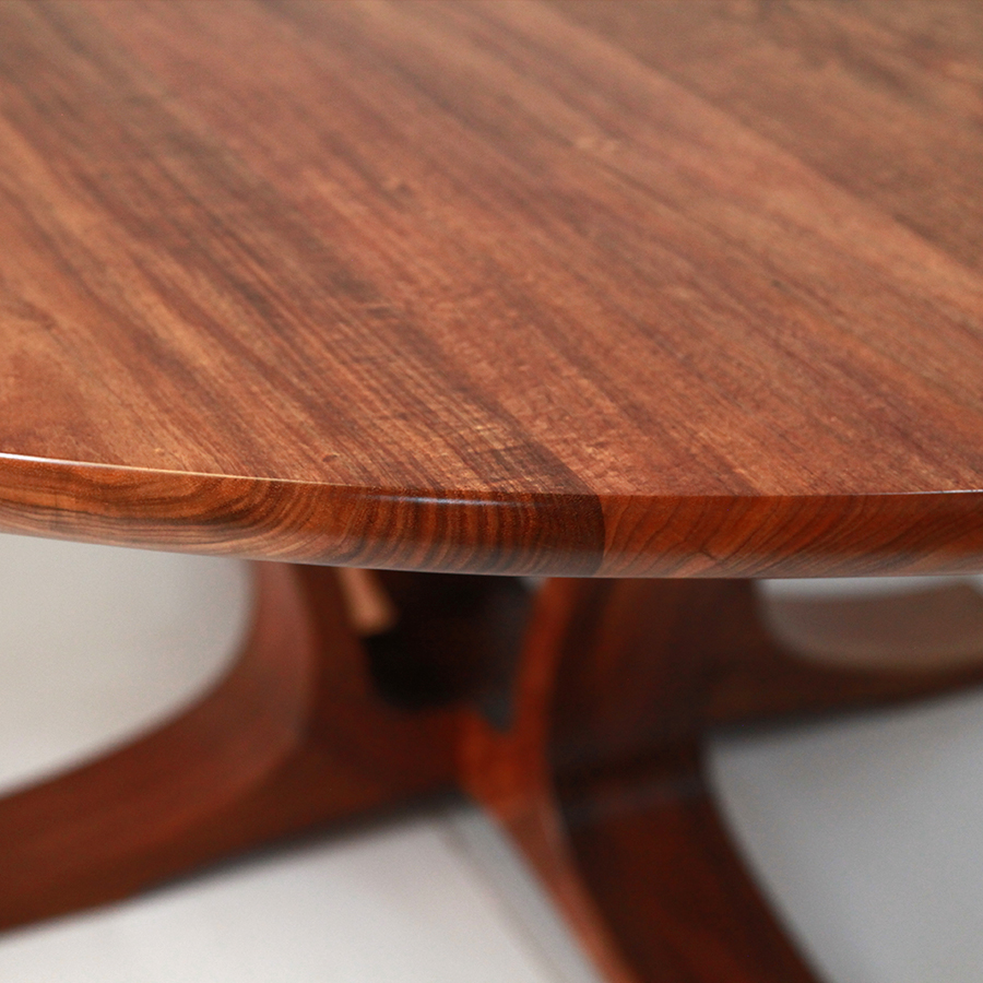Round blackwood bespoke handmade custom solid timber Australian made 8 seat dining table.