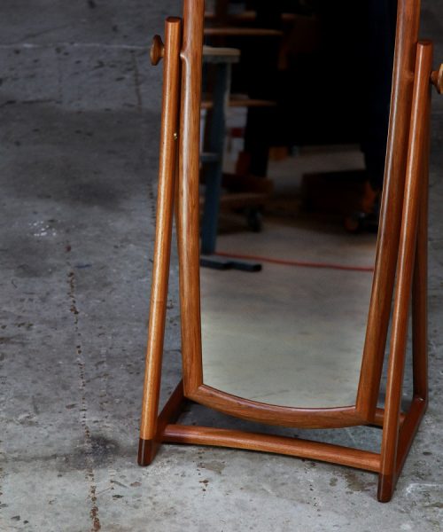 A cheval style mirror designed for Australian homes and crafted from native timbers.