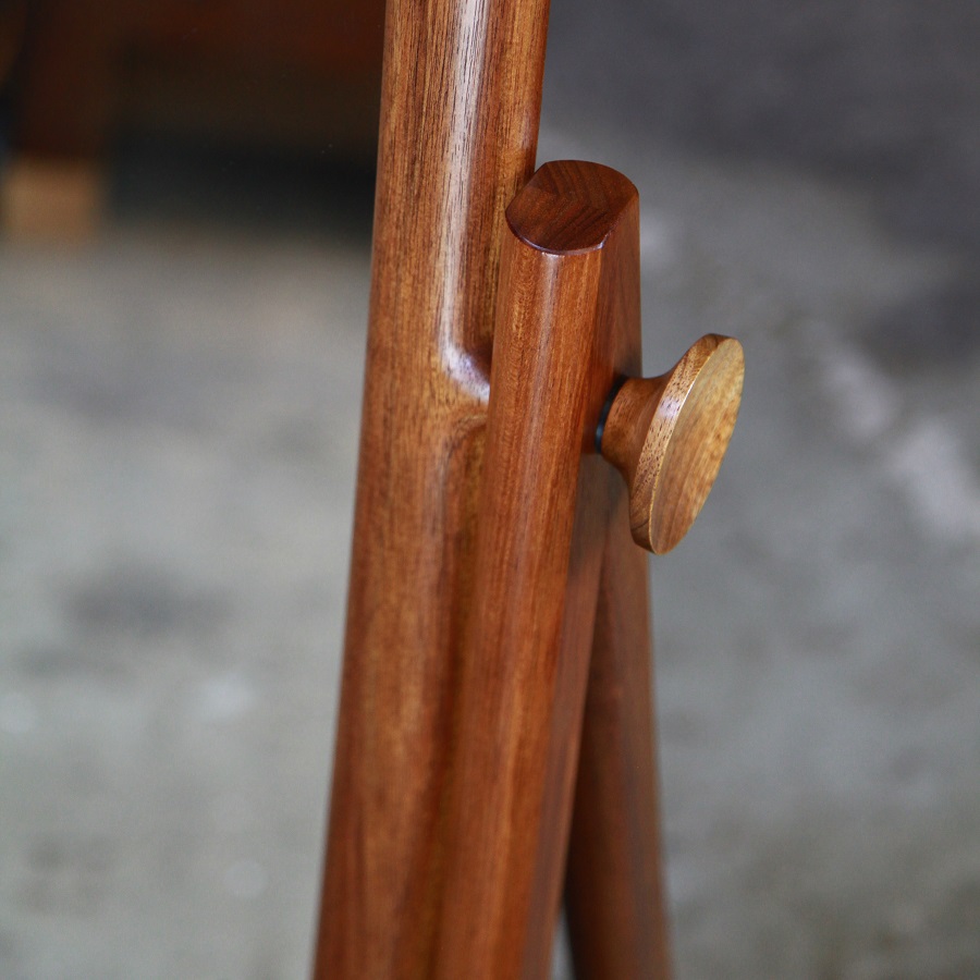 A cheval style mirror designed for Australian homes and crafted from native timbers.