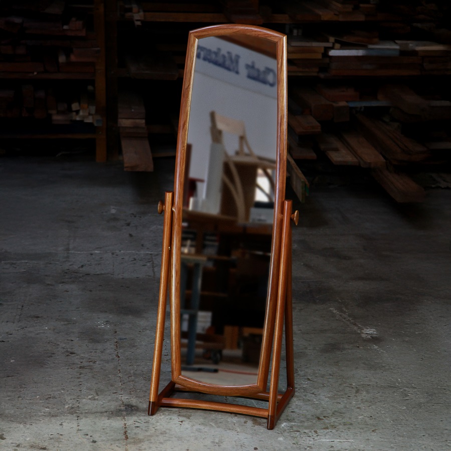 A cheval style mirror designed for Australian homes and crafted from native timbers.